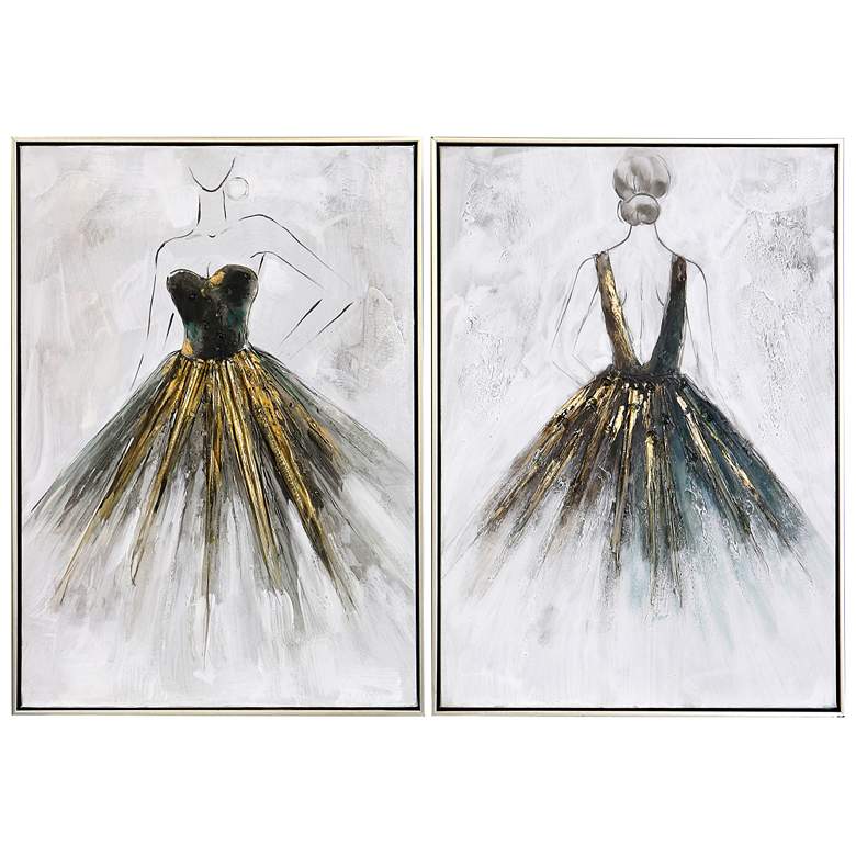 Image 1 28 inch x 20 inch Ballet Lady Muted Palette Hand Painted Canvas - Set of 