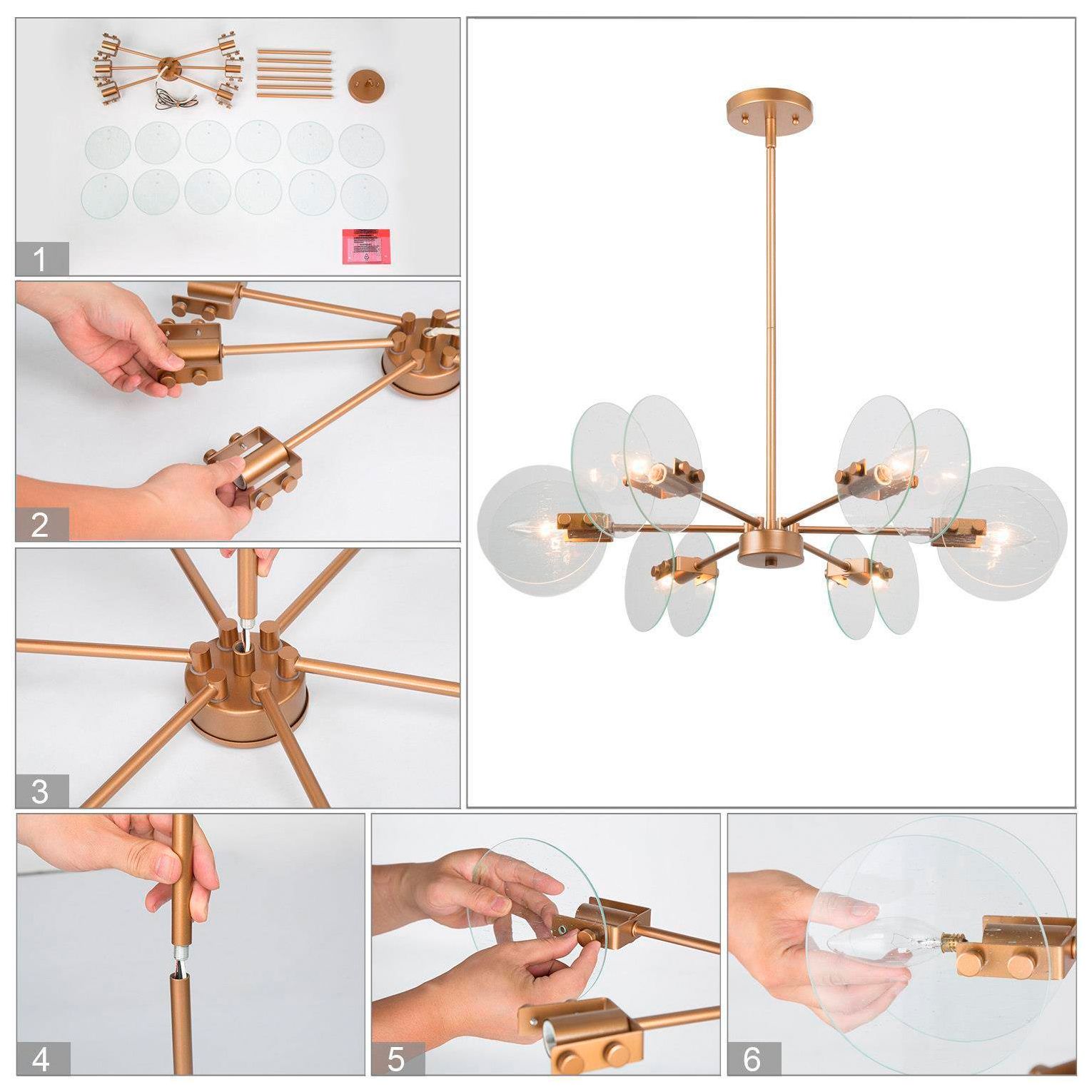 Image 5 28"W 6-Light Gold Wheel Glass Chandelier more views