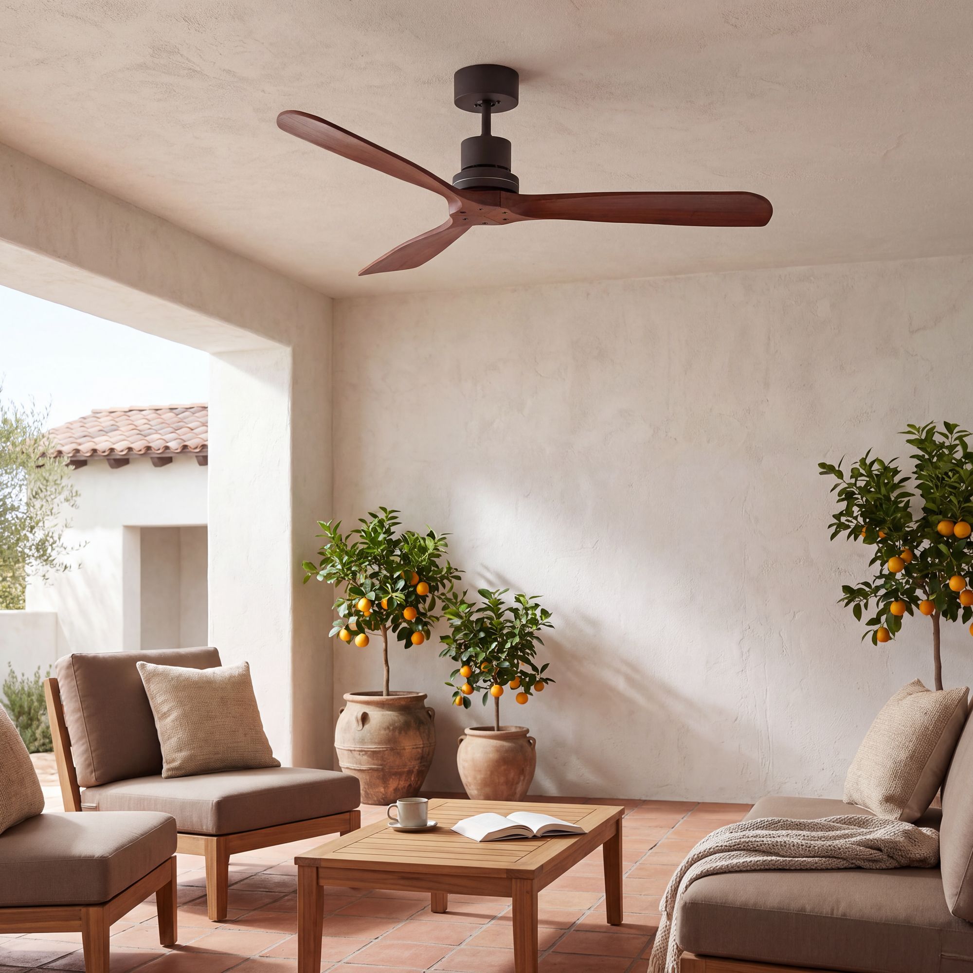 Image 1 52" Casa Vieja Delta DC Bronze Outdoor Ceiling Fan with Remote in scene