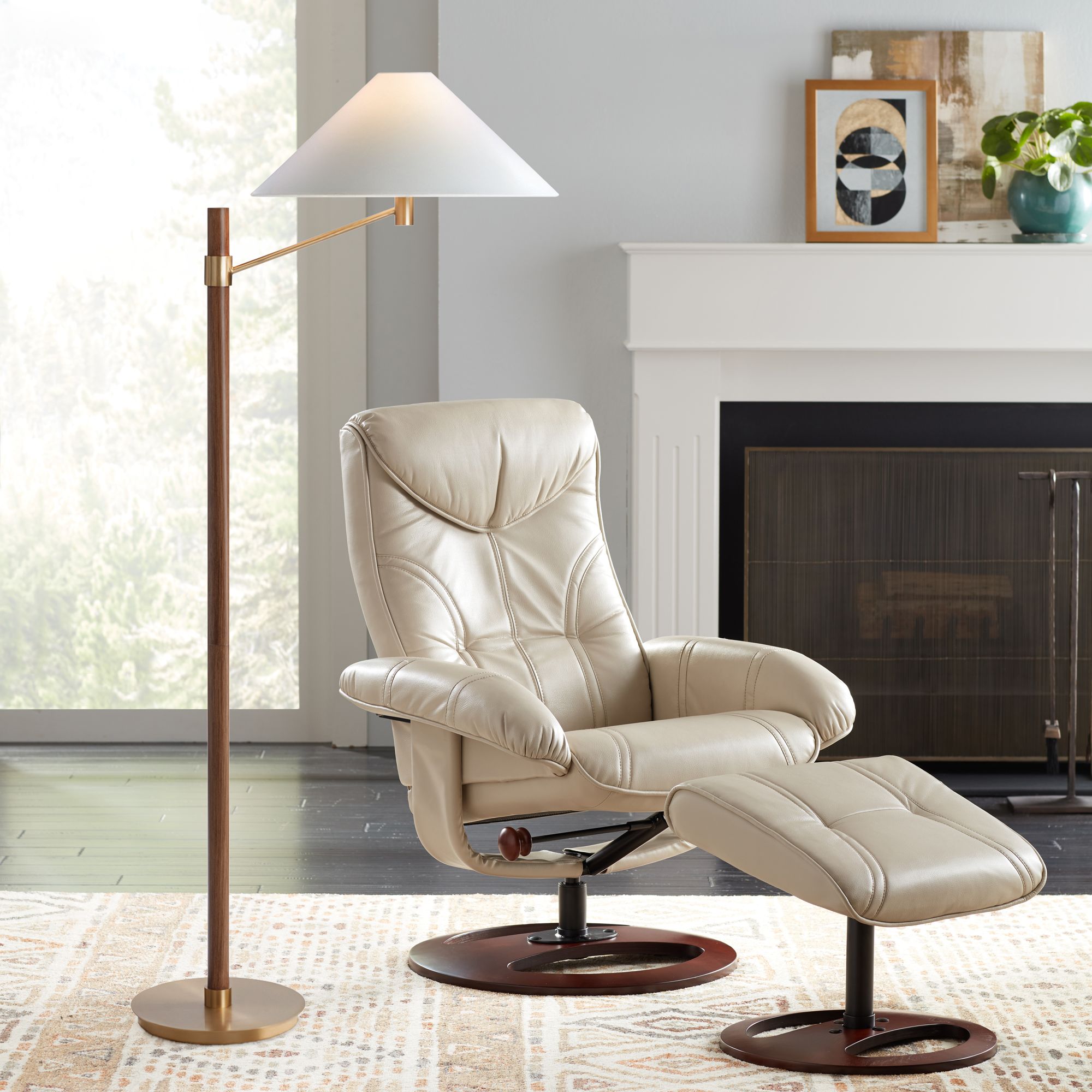 Image 1 Possini Euro Valian 64" High Aged Brass and Wood Finish Floor Lamp in scene