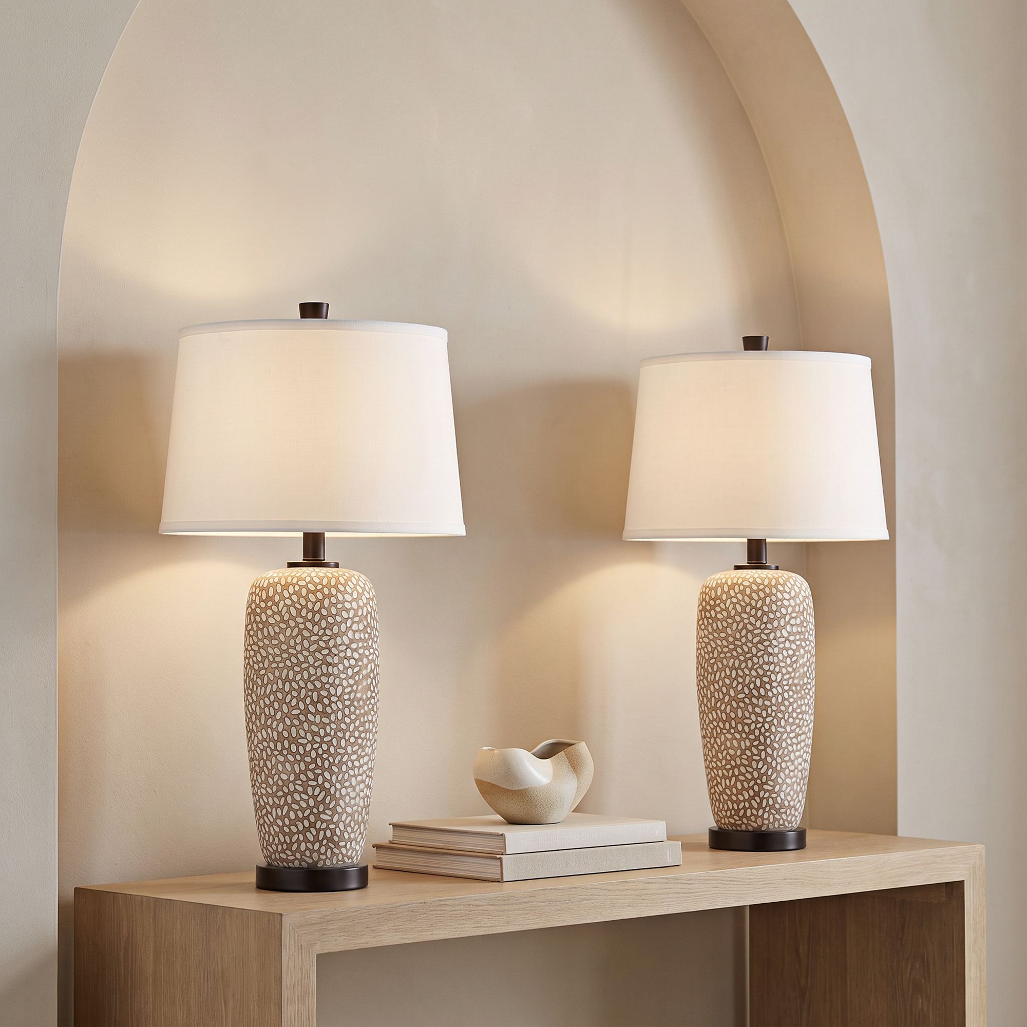 Image 1 Possini Euro Anna 27 1/4" Pebbled Coastal Modern Table Lamps Set of 2 in scene