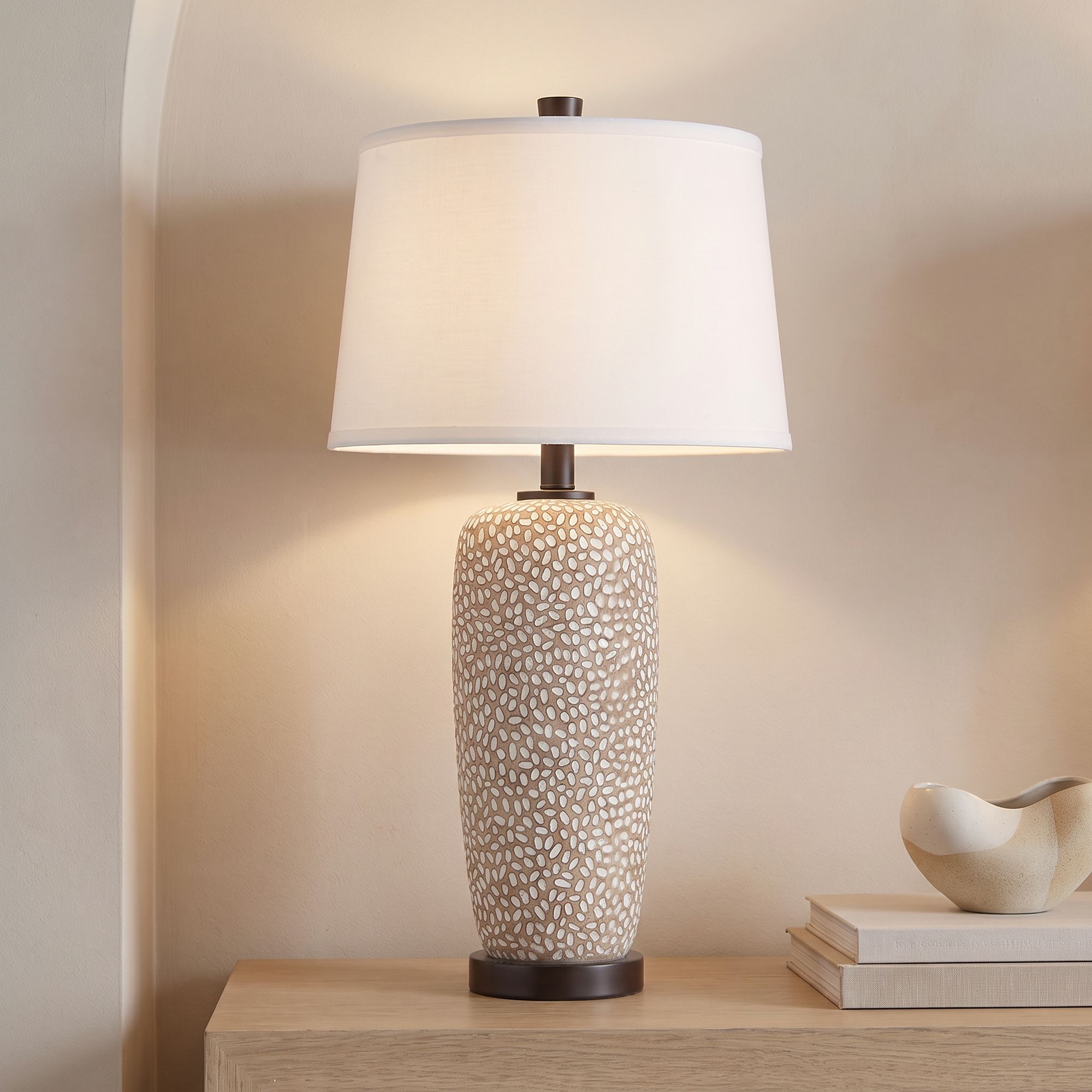 Watch A Video About the Anna Pebbled Coastal Modern Table Lamps Set of 2