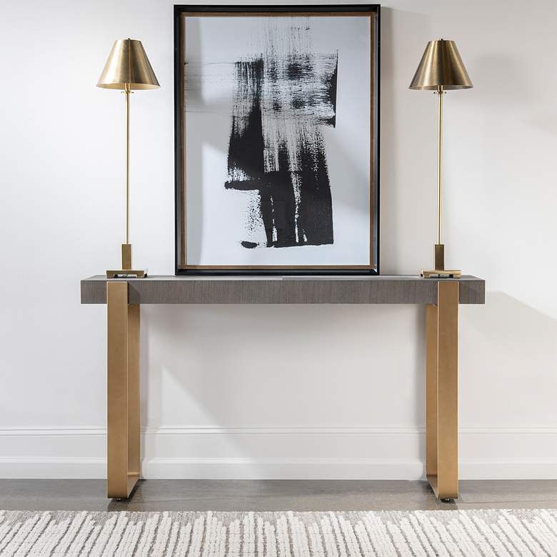 Image 1 Kea 60" Wide Dark Walnut Stain Brushed Brass Console Table in scene