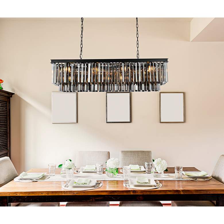 Image 1 Sydney 50"W Matte Black and Silver Crystal Linear Chandelier in scene