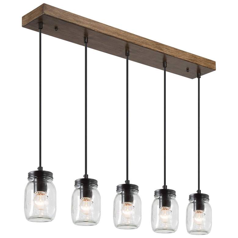 Image 1 29" Wide 5-Light Brown Mason Jar Cluster Island Chandelier