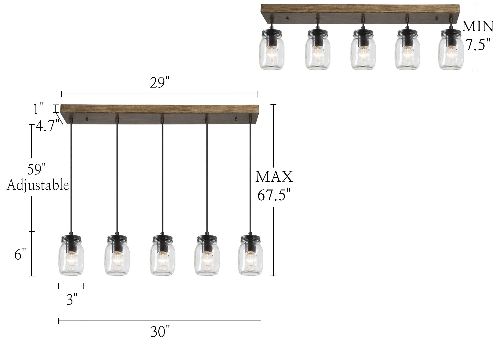 Image 5 29" Wide 5-Light Brown Mason Jar Cluster Island Chandelier more views
