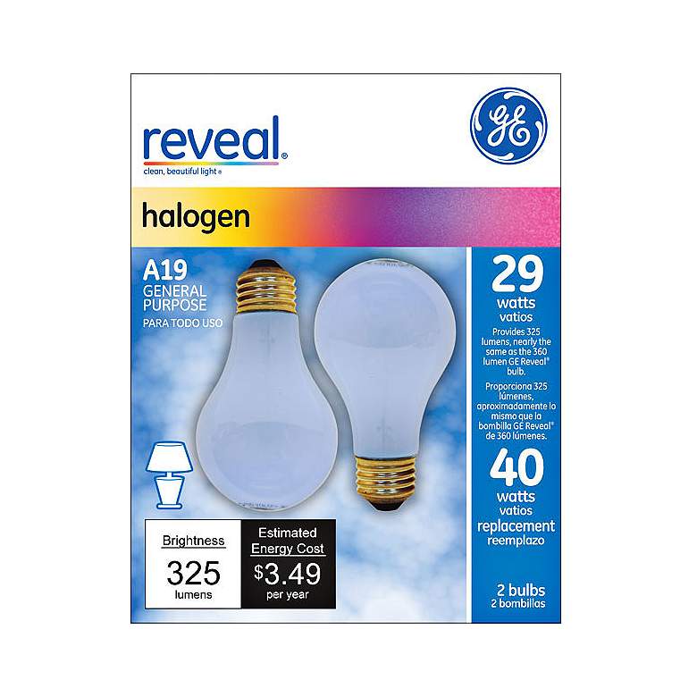 Image 1 29 watt s A19 2PK Halogen Reveal bulb