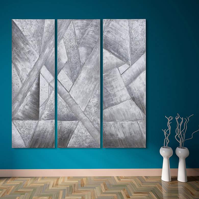Image 1 Diamonds 60"H Textured Metallic 3-Piece Canvas Wall Art Set in scene