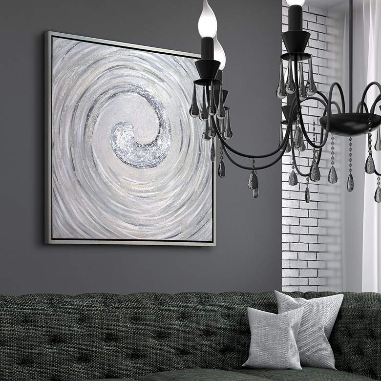 Image 1 Silver Swirl 36" Square Metallic Framed Canvas Wall Art in scene