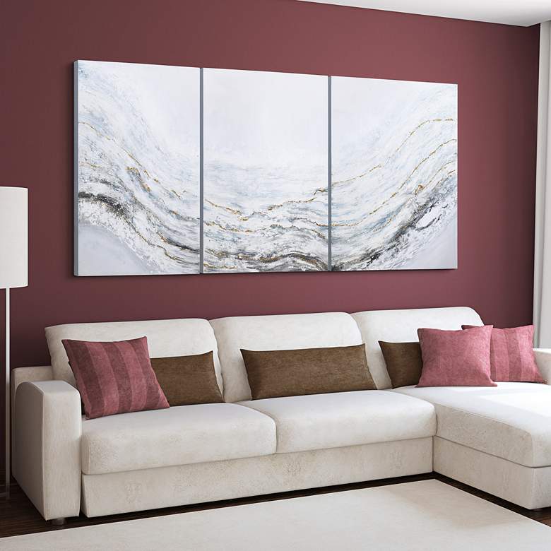 Image 1 Blizzard 40"H Textured Metallic 3-Piece Canvas Wall Art Set in scene