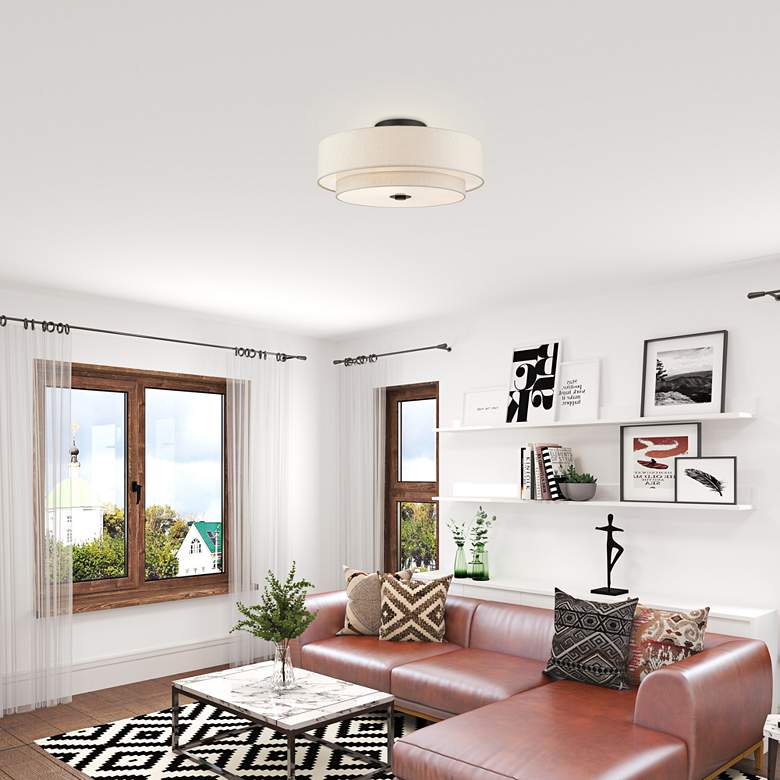 Image 1 Monroe 30" Wide English Bronze Drum Ceiling Light in scene
