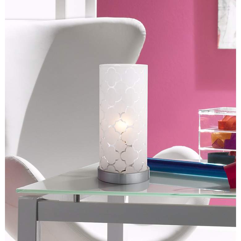 Babette 11&quot; High White Glass Cylinder Accent Lamp in scene