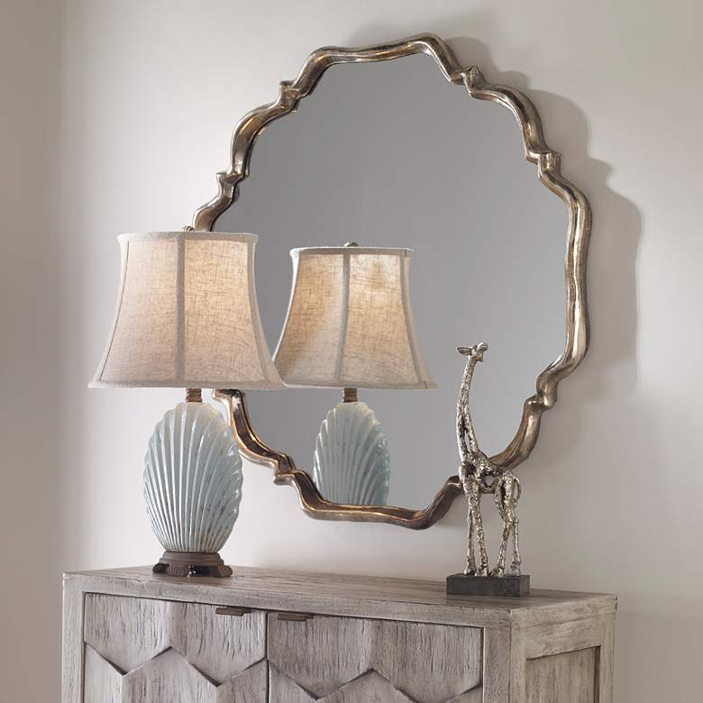 Image 1 Uttermost Valentia 32" Oxidized Silver Rust Gray Round Wall Mirror in scene