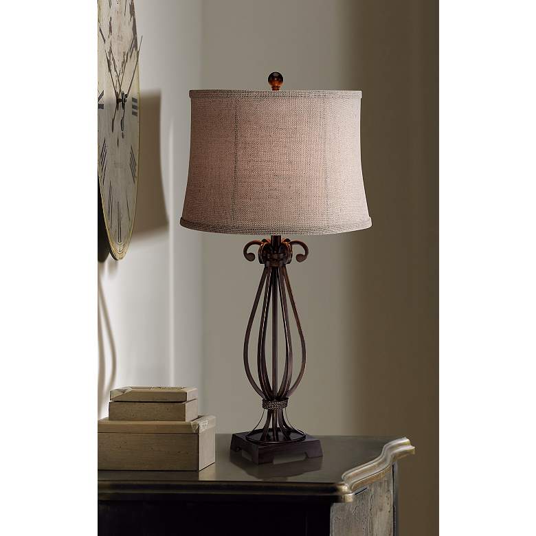 Image 1 Regency Hill 32" High Taos Scroll Metal Iron Table Lamp in scene