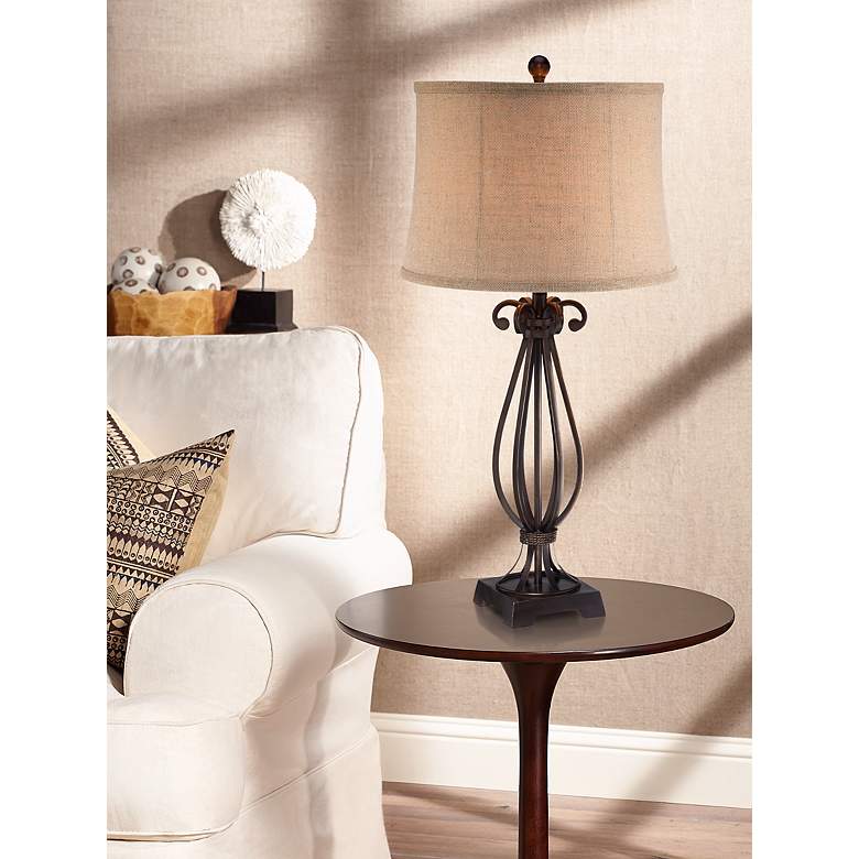 Image 6 Regency Hill 32" High Taos Scroll Metal Iron Table Lamp in scene