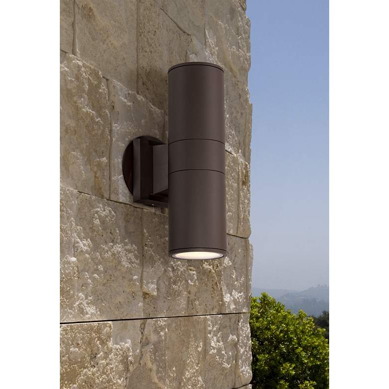 Image 1 Possini Euro Ellis 11 3/4 inch High Bronze Up-Down Outdoor Wall Light in scene