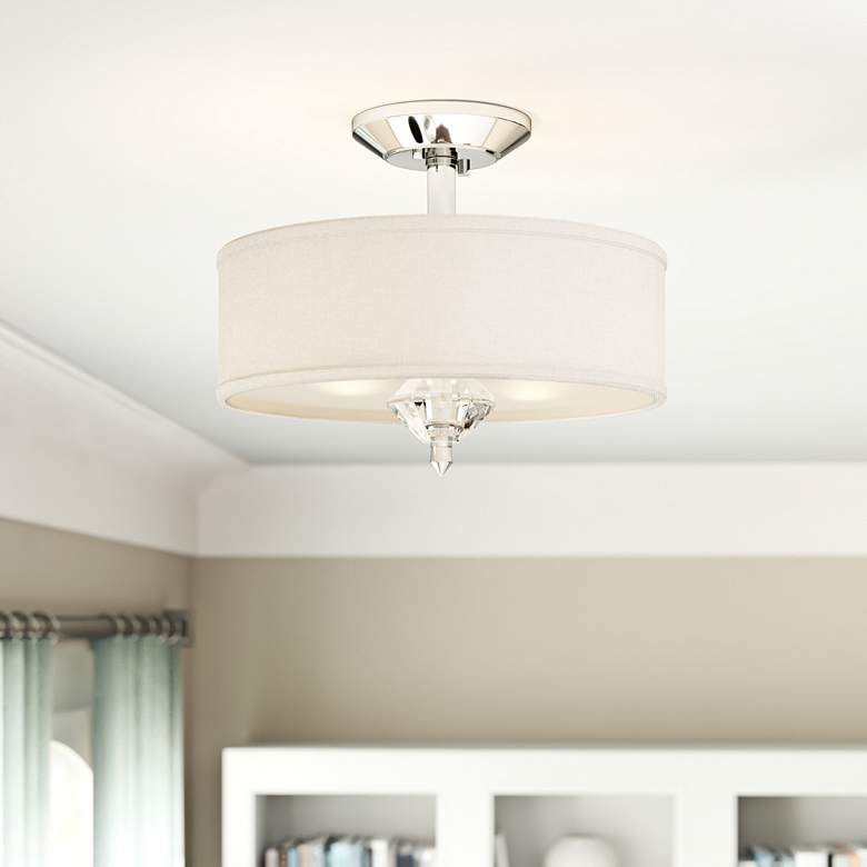 Image 1 Palatial 15.75-in W Chrome Fabric Semi-Flush Mount Light in scene