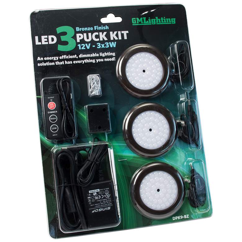 Image 1 3.5 inch Wide Bronze LED 3-Puck Light Kit