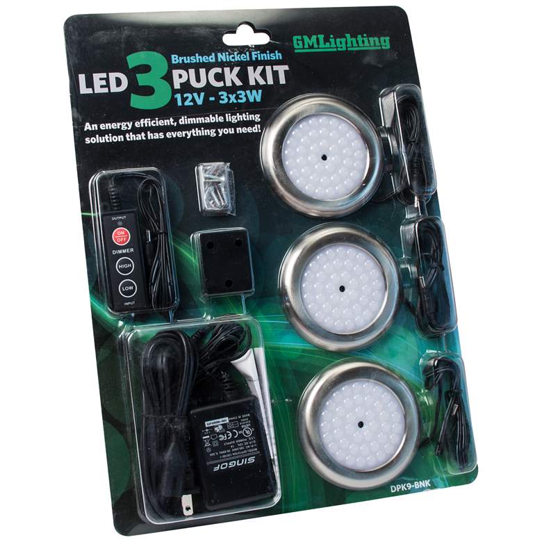 Image 1 3.5 inchW Brushed Nickel LED 3-Puck Light Kit