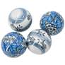 3.9" Blue and White Floral Pattern Decorative Ball - Set of 4