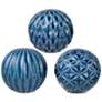 3.9" Blue Patterned Marbleized Ball Accents - Set Of 3