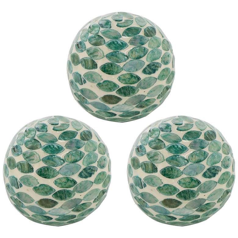 Image 1 3.9" Green Decorative Capiz Ball - Set of 3