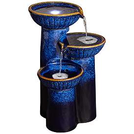 Image2 of 3-Bowl 26 3/4" High Blue Cobalt Ceramic LED Fountain