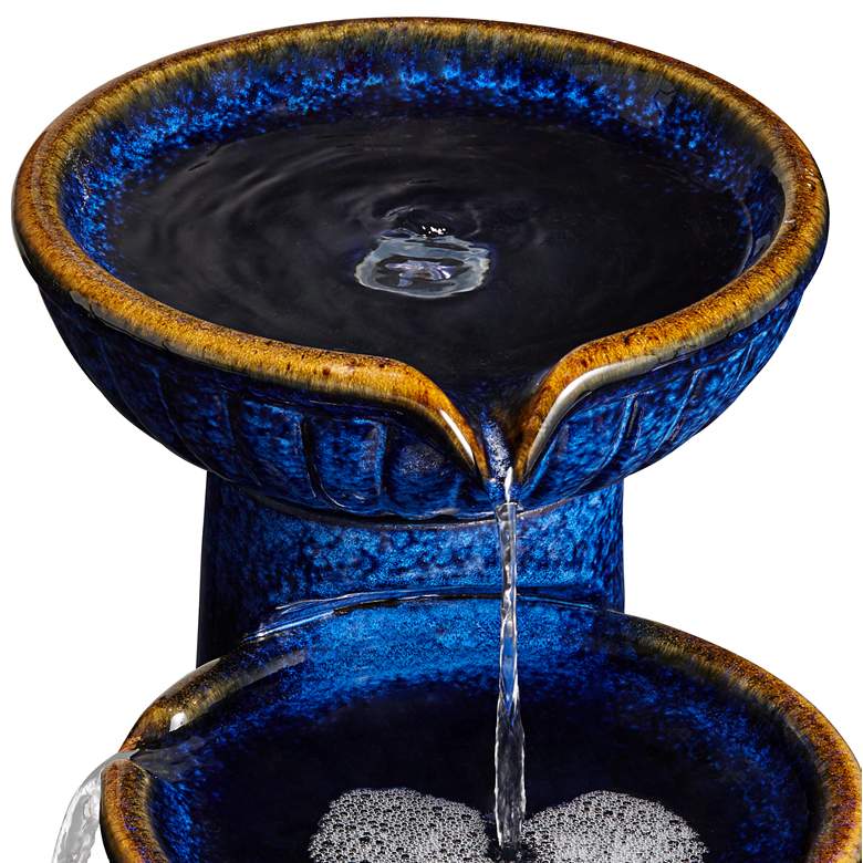 Image 4 3-Bowl 26 3/4 inch High Blue Cobalt Ceramic LED Fountain more views
