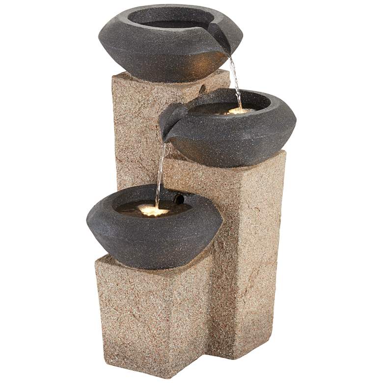 Image 1 3-Column 24 inchH Faux Stone Indoor/Outdoor LED Fountain