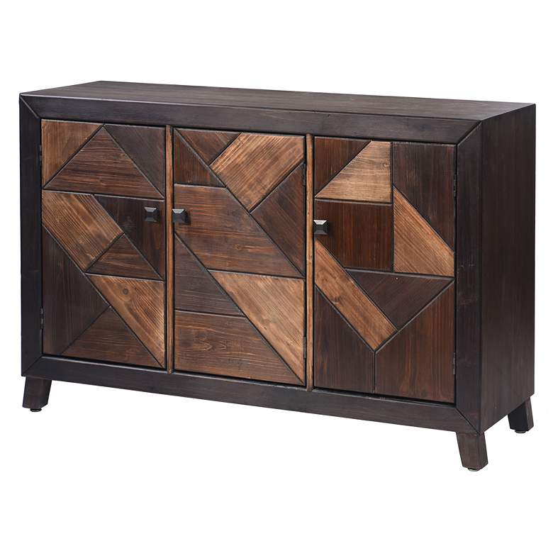Image 1 3-Door Credenza with Zigzag Chevron Door Panels - Espresso Brown Finish