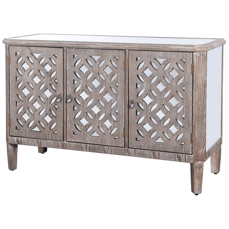 Image 1 3 Door Mirrored Filigree Dresser - Driftwood Gray Finish