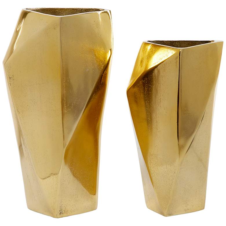 Image 1 3-Face Gold Metal Decorative Vases Set of 2