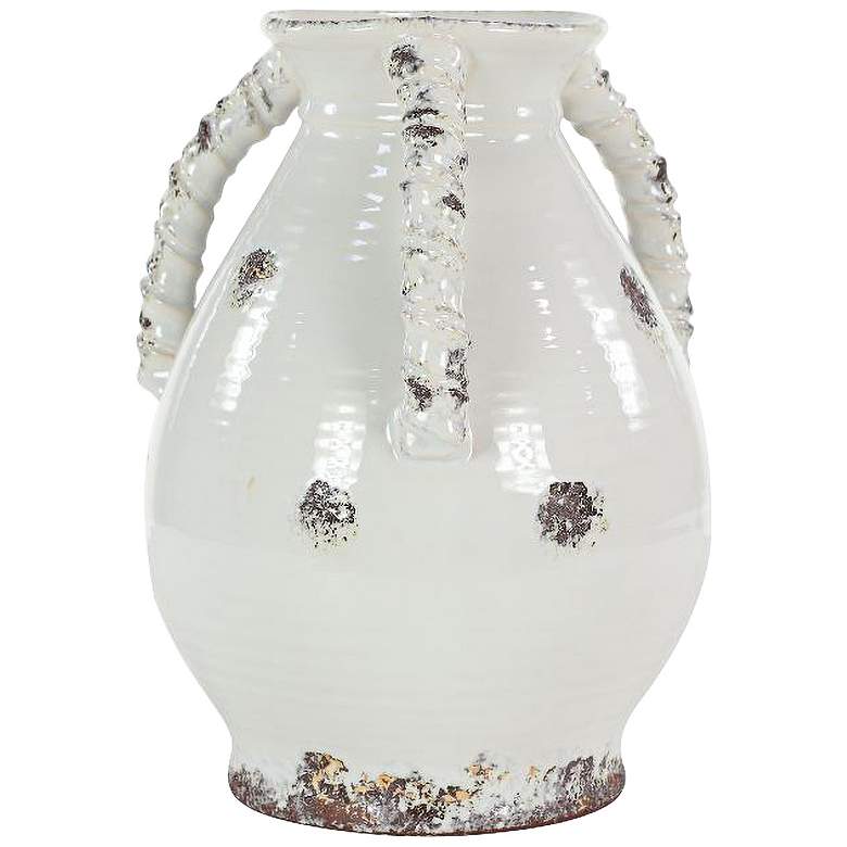 Image 1 3-Handled White Finish 14" High Rustic Ceramic Vase