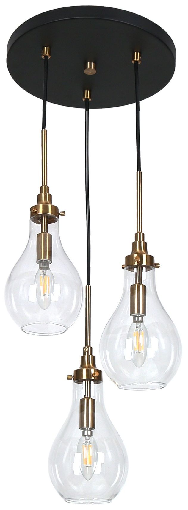 3-Light 12.2"W Cluster Black and Imitation Electroplated Copper Chandeliers