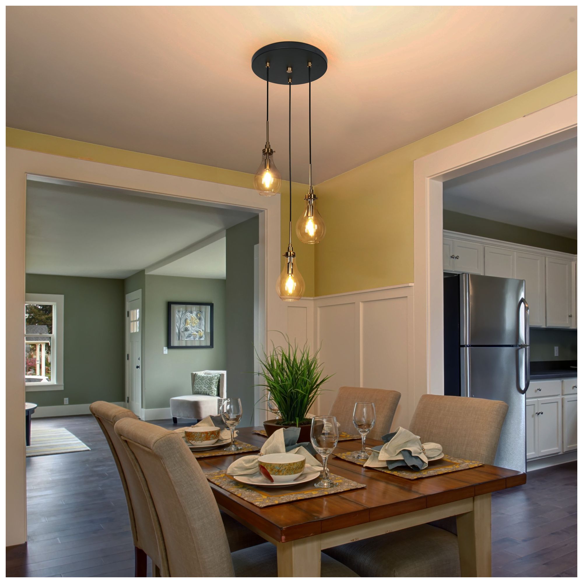 Image 5 3-Light 12.2"W Cluster Black and Imitation Electroplated Copper Chandeliers more views