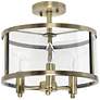 3_3-Light 13" Glass and Metallic Accented Semi-Flush Mount, Antique Bras