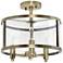 3-Light 13" Glass and Metallic Accented Semi-Flush Mount, Antique Bras