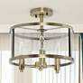 2_3-Light 13" Glass and Metallic Accented Semi-Flush Mount, Antique Bras