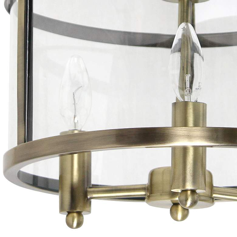 Image 4 3-Light 13" Glass and Metallic Accented Semi-Flush Mount, Antique Bras more views