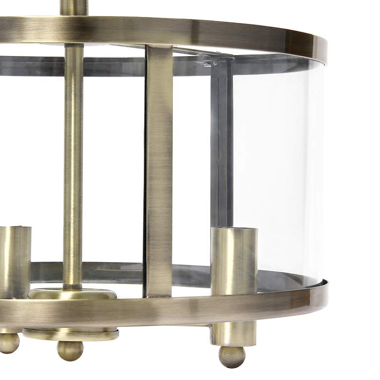 Image 7 3-Light 13" Glass and Metallic Accented Semi-Flush Mount, Antique Bras more views