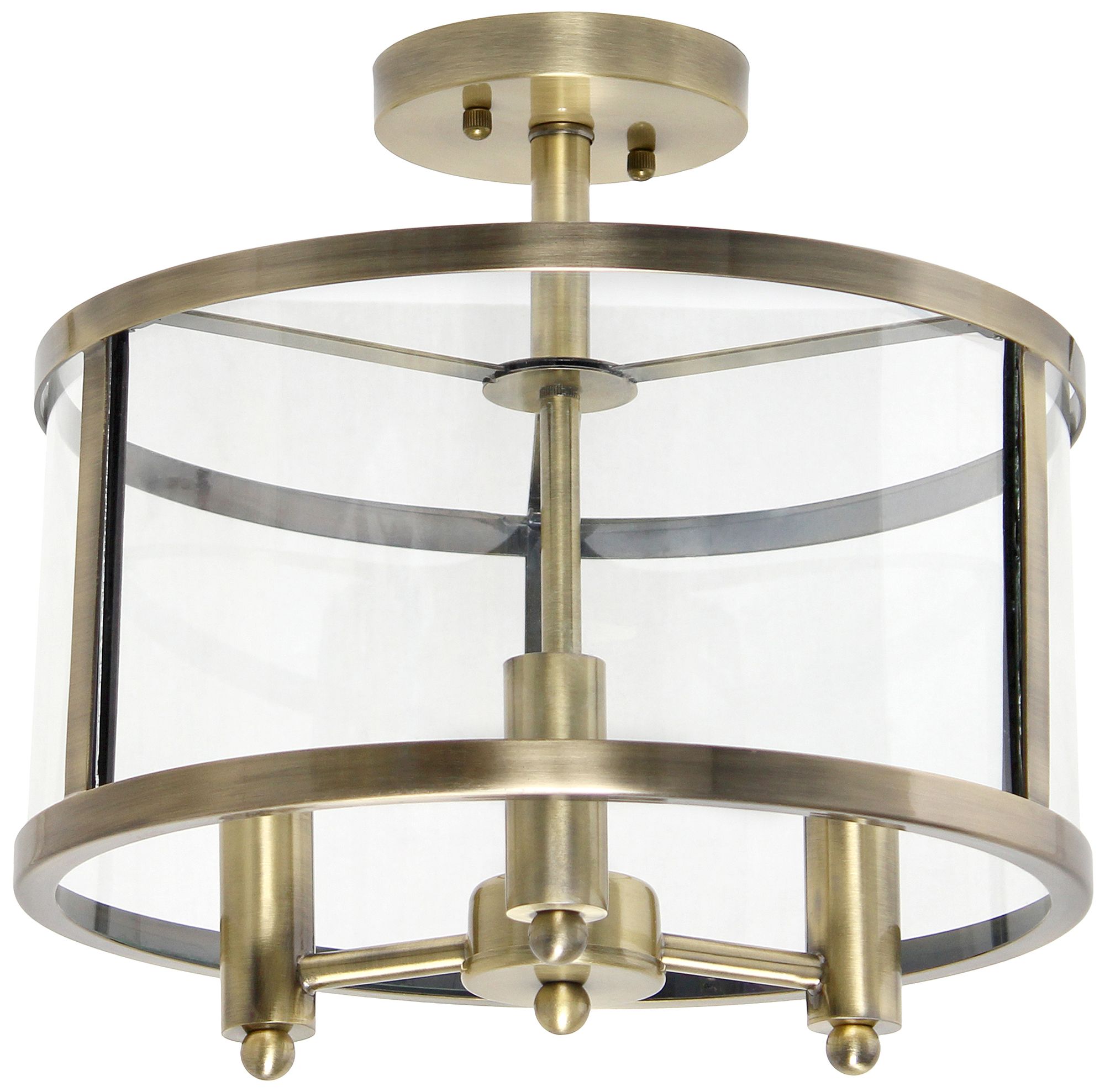 3-Light 13" Glass and Metallic Accented Semi-Flush Mount, Antique Bras in scene