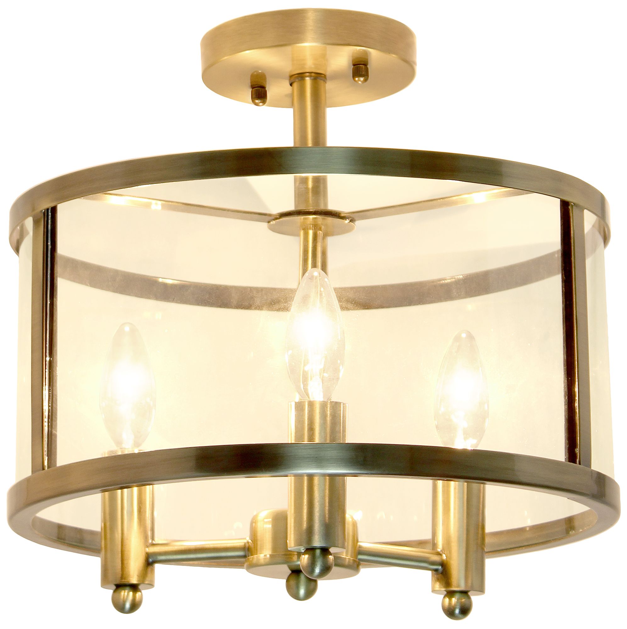 3-Light 13" Glass and Metallic Accented Semi-Flush Mount, Antique Bras in scene
