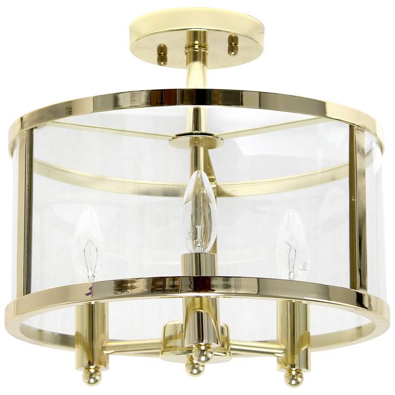 Image 1 3-Light 13" Glass and Metallic Accented Semi-Flush Mount, Gold