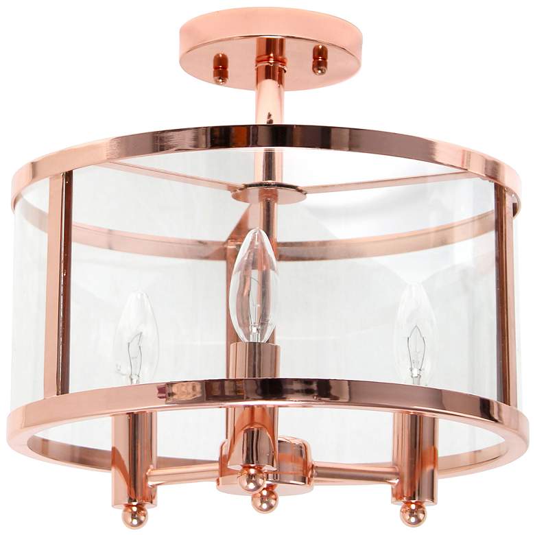Image 1 3-Light 13" Glass and Metallic Accented Semi-Flush Mount, Rose Gold