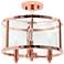 3-Light 13" Glass and Metallic Accented Semi-Flush Mount, Rose Gold