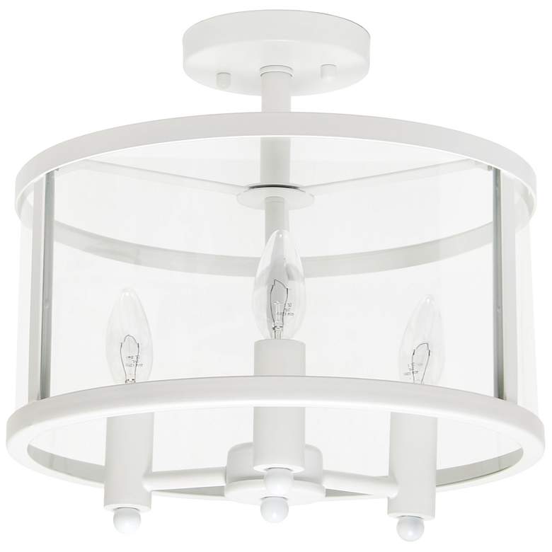 Image 1 3-Light 13" Glass and Metallic Accented Semi-Flush Mount, White