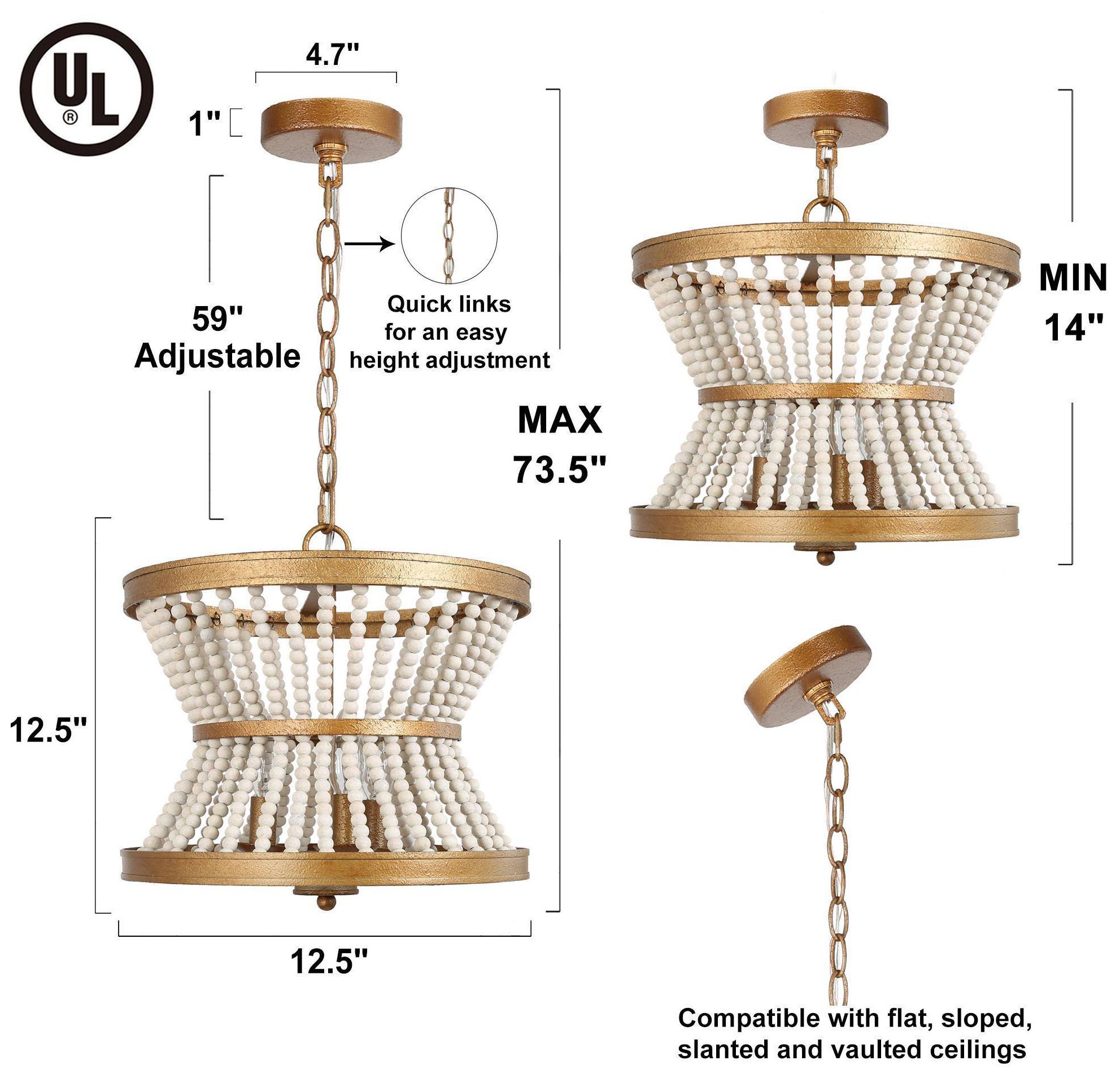 Image 6 3-Light 13"W Drum Antique Gold Chandeliers more views