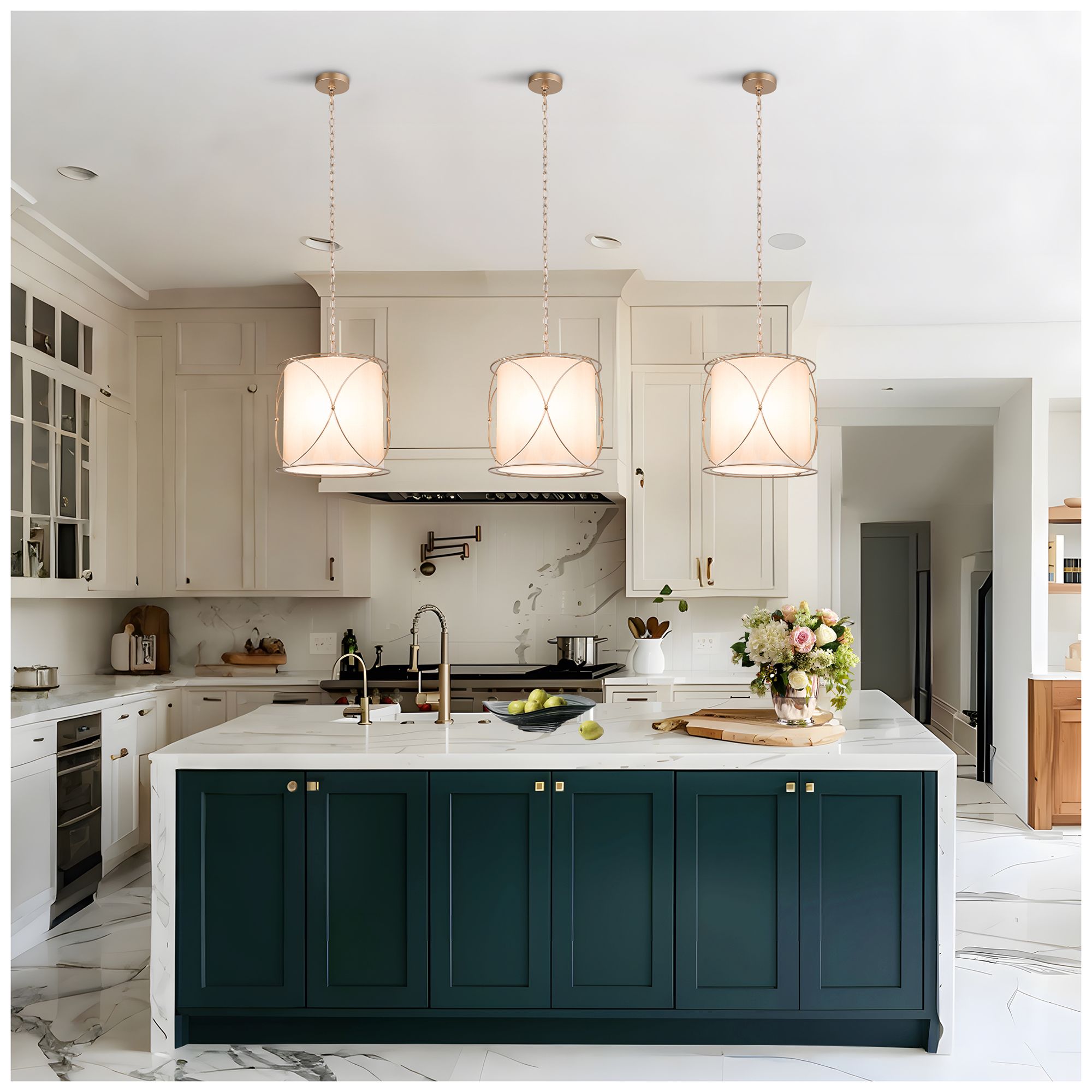 Image 2 3-Light 13"W Drum Metallic Gold Chandeliers more views