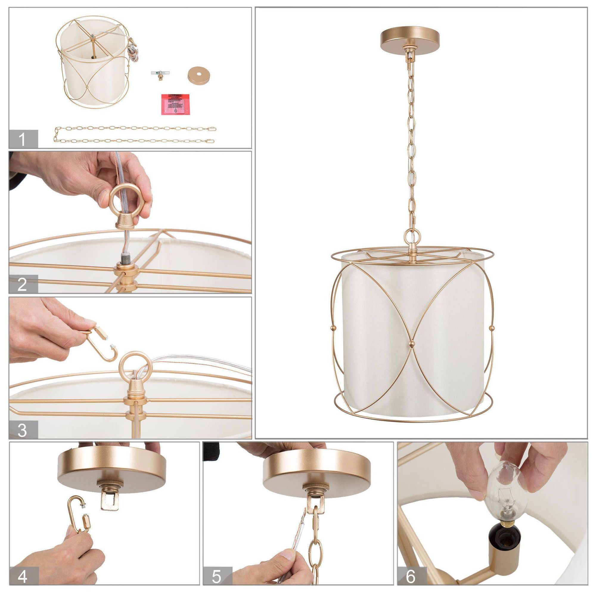 Image 7 3-Light 13"W Drum Metallic Gold Chandeliers more views