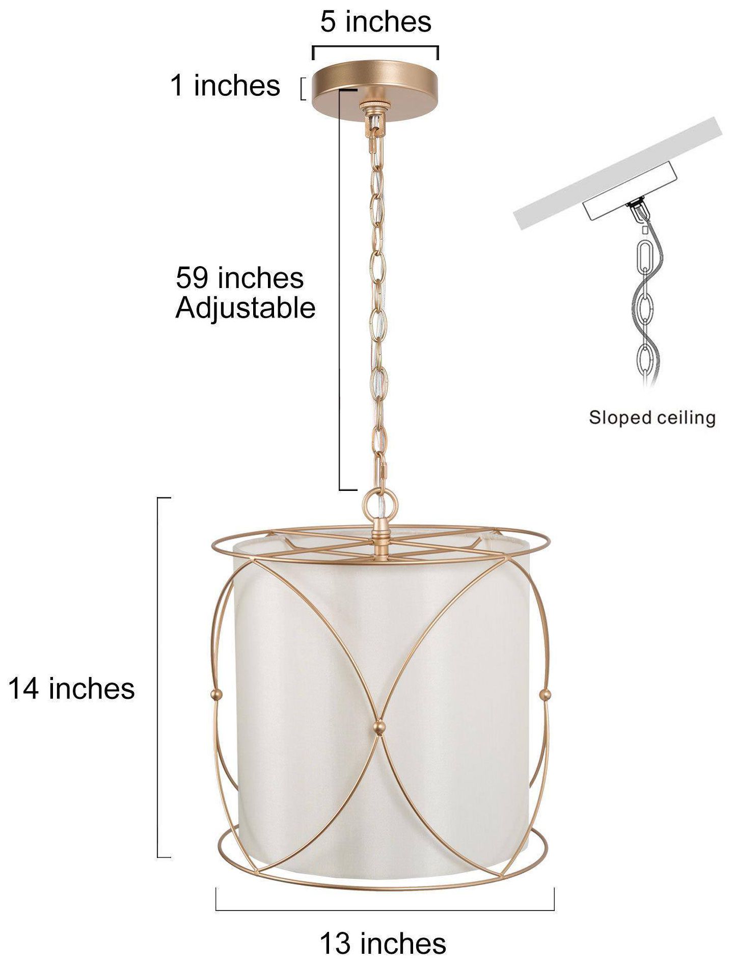 3-Light 13"W Drum Metallic Gold Chandeliers